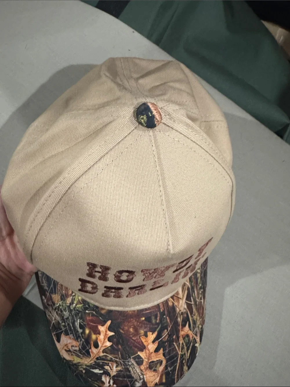 David and Young Beige Trucker Cap with Camo Brim